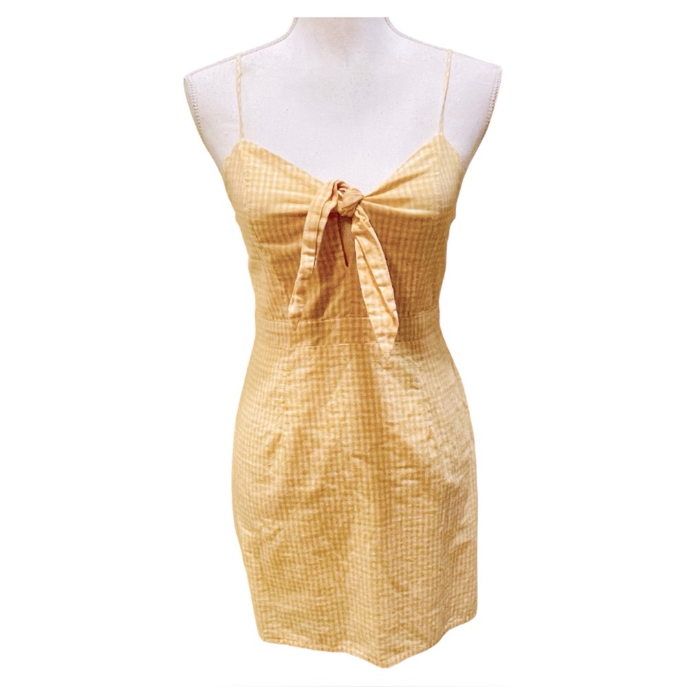 Lulu’s Yellow Gingham Tie-Front Dress Small